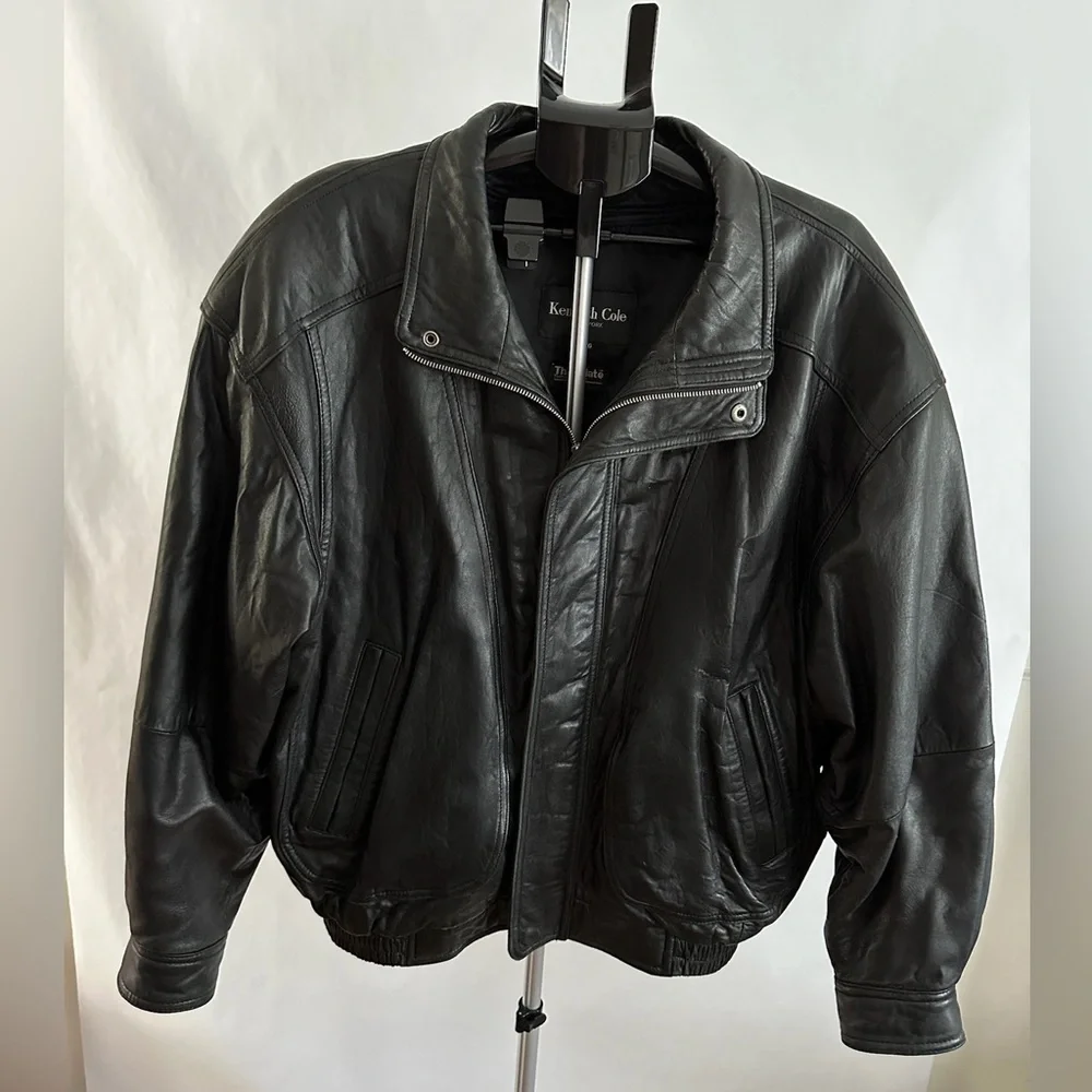 Kenneth Cole Vintage Black Leather Zip Jacket Thinsulate Lining Size XL X-Large